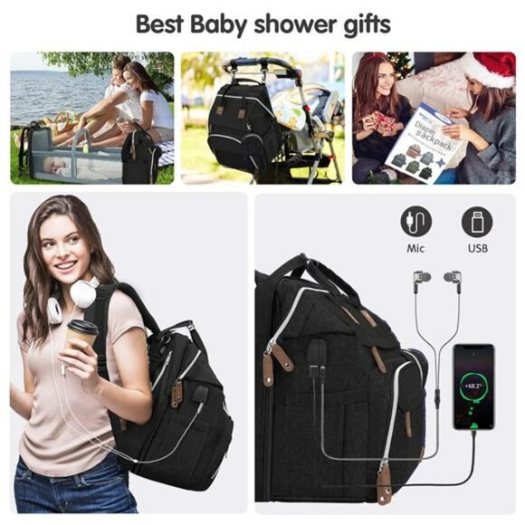 Large Diaper Bag Backpack Waterproof Baby Travel Bag with Changing Pad and USB - Picture 6 of 7